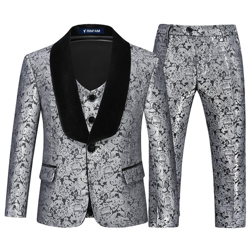 Boys Suits Formal Dress Silver Floral Tuxedo Suits Sets Size 6 for Boys Kids 3 Pieces Toddler Suits Outfit