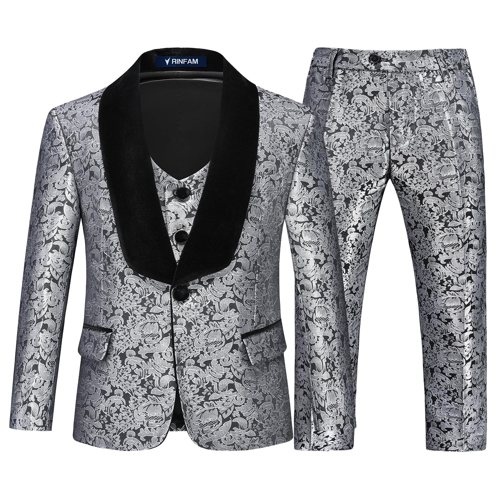 Boys Suits Formal Dress Silver Floral Tuxedo Suits Sets Size 6 for Boys Kids 3 Pieces Toddler Suits Outfit