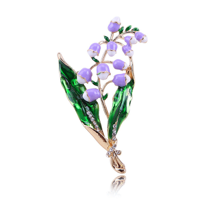 Elegant Green Enamel Plant Brooch for Suits