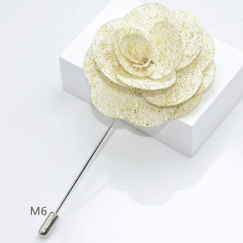 Camellia Fabric Brooch Tie Accessory for Suits