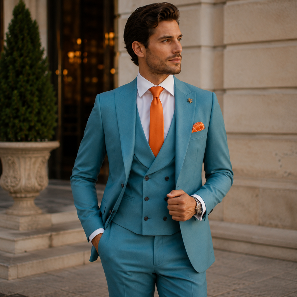 Classic Peak Lapel 3 Piece Men's Suit