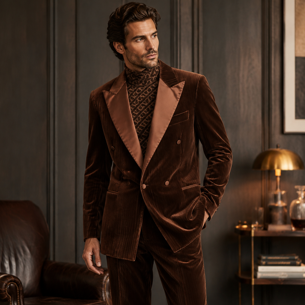 Men's Double Breasted Corduroy Suit