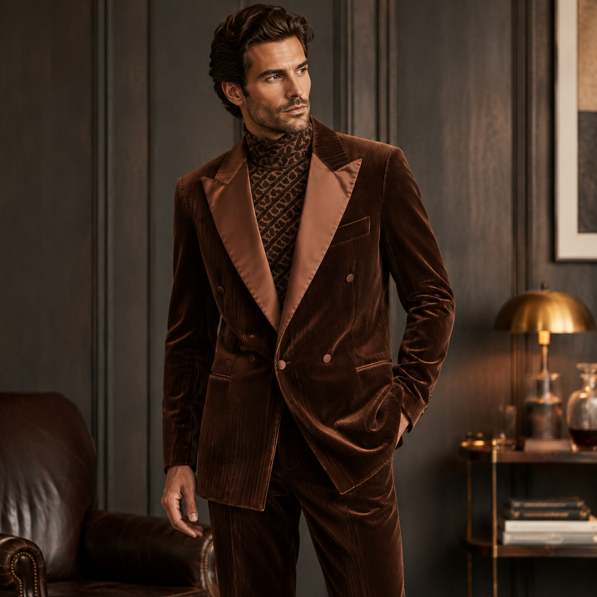 Men's Double Breasted Corduroy Suit