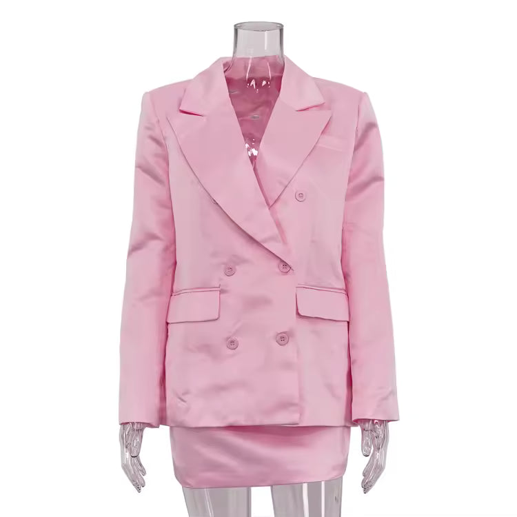 Satin Blazer & Midi Skirt Set