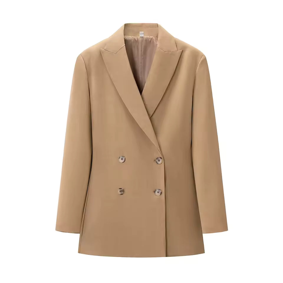 Khaki Double Breasted Wide Leg Suit Set