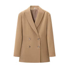Khaki Double Breasted Wide Leg Suit Set