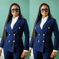 Navy Blue Pinstripe Women's Slim Fit Tuxedo Suit