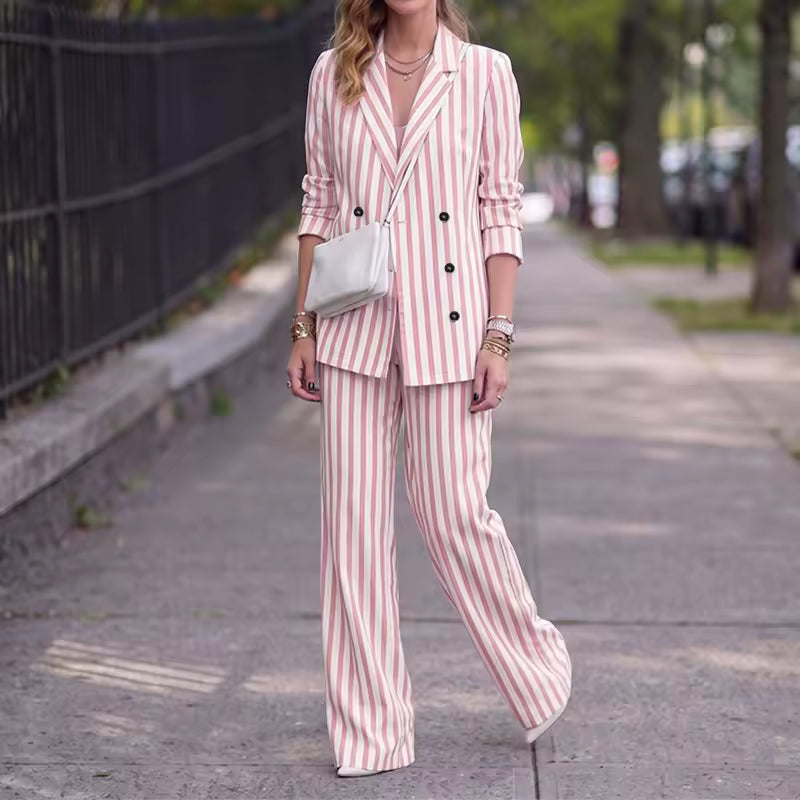 Women’s Striped Blazer & Wide Leg Pants Set