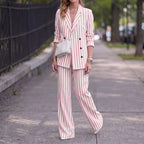 Women’s Striped Blazer & Wide Leg Pants Set