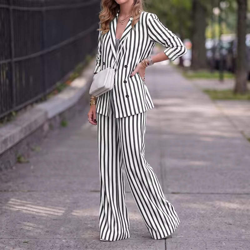 Women’s Striped Blazer & Wide Leg Pants Set