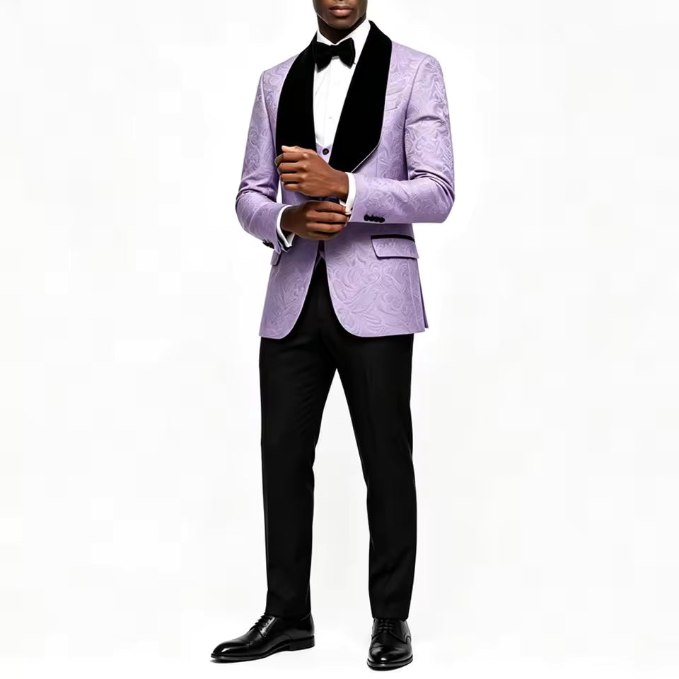 Light Blue Jacquard 3 Piece Tuxedo Suit