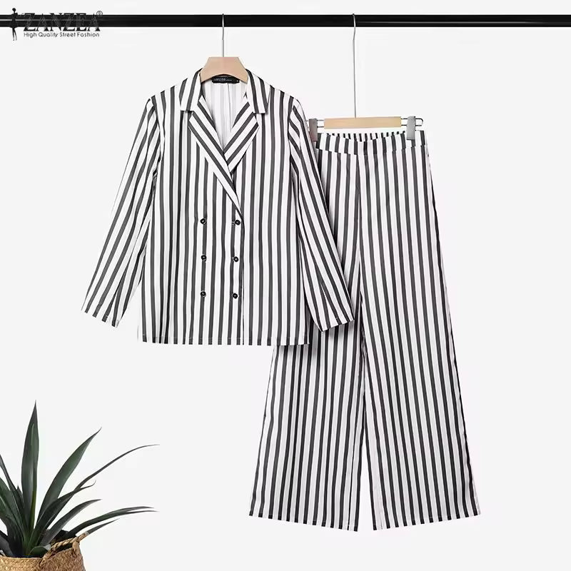 Women’s Striped Blazer & Wide Leg Pants Set