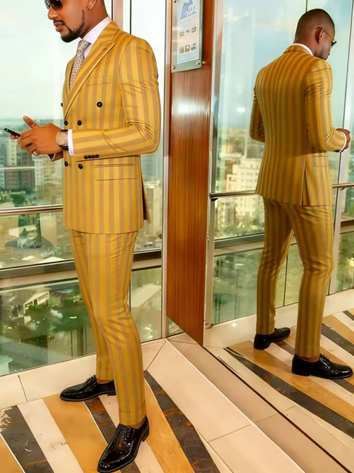Men's Jacquard Double Breasted 2 Piece Suit
