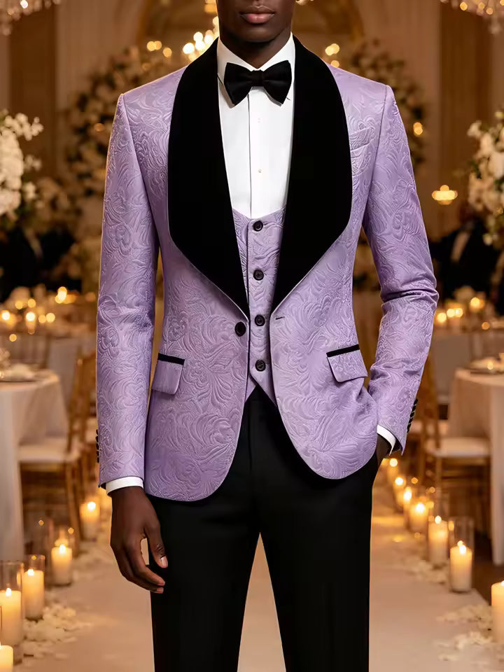Light Blue Jacquard 3 Piece Tuxedo Suit