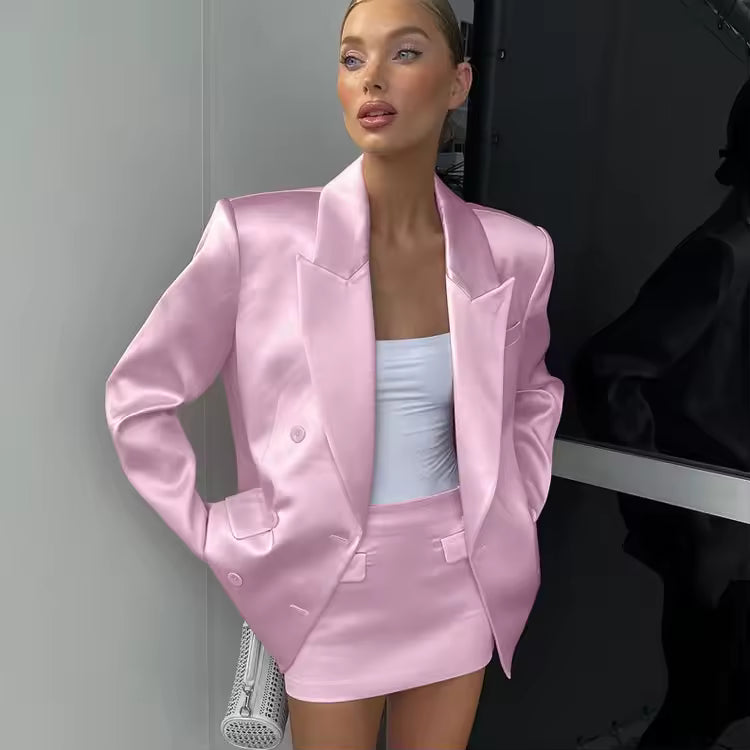 Satin Blazer & Midi Skirt Set