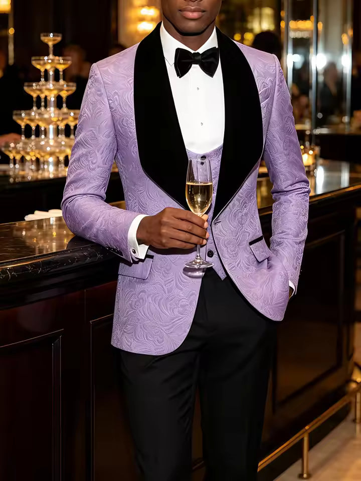 Light Blue Jacquard 3 Piece Tuxedo Suit