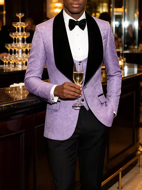 Light Blue Jacquard 3 Piece Tuxedo Suit