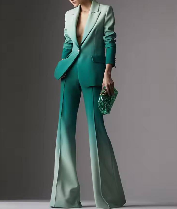 Gradient Green Slim Fit Women's Suit Set