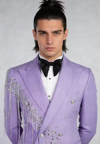 Lilac Rhinestone Tassel Wedding Suit