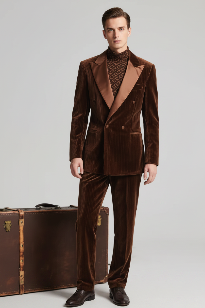 Men's Double Breasted Corduroy Suit