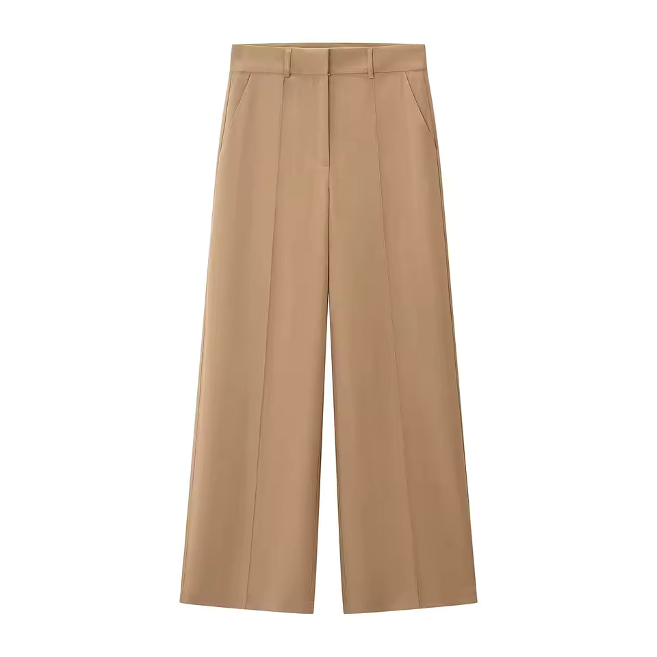 Khaki Double Breasted Wide Leg Suit Set