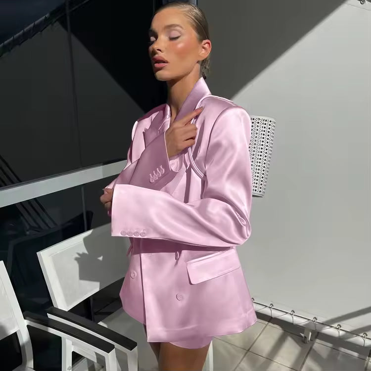 Satin Blazer & Midi Skirt Set