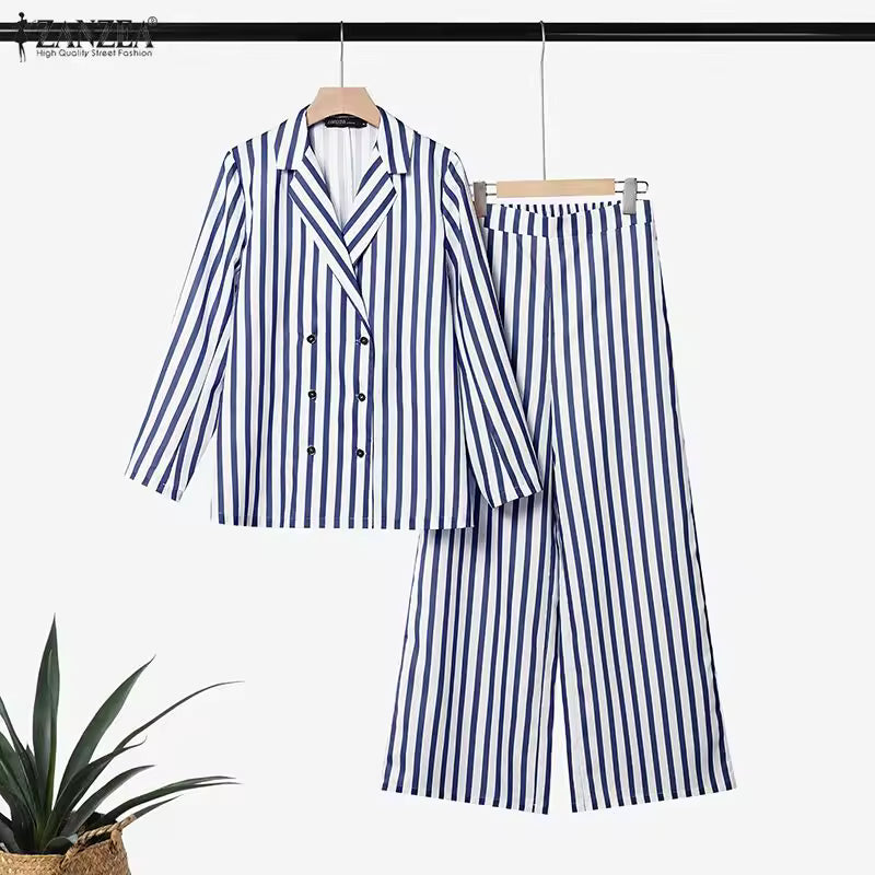 Women’s Striped Blazer & Wide Leg Pants Set