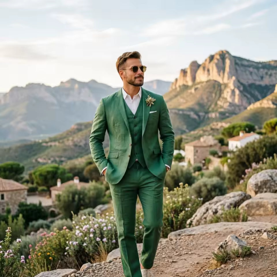 Caramel Linen Three Piece Men’s Suit