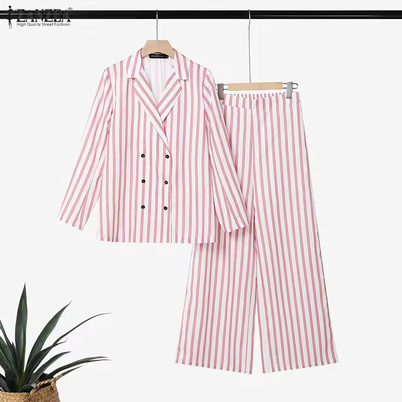 Women’s Striped Blazer & Wide Leg Pants Set