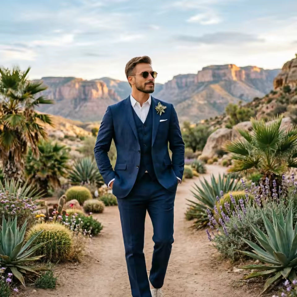 Caramel Linen Three Piece Men’s Suit