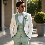 White & Mint Green 3-Piece Men's Wedding Suit