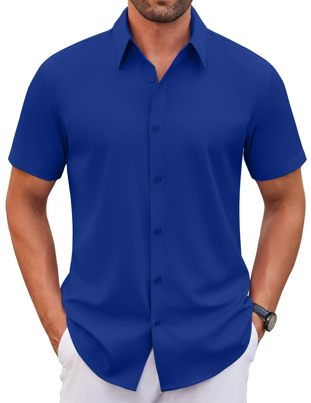 Men's Short Sleeve Wrinkle-Free Dress Shirt | Untucked Fit