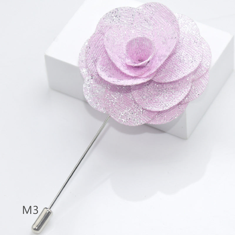 Camellia Fabric Brooch Tie Accessory for Suits